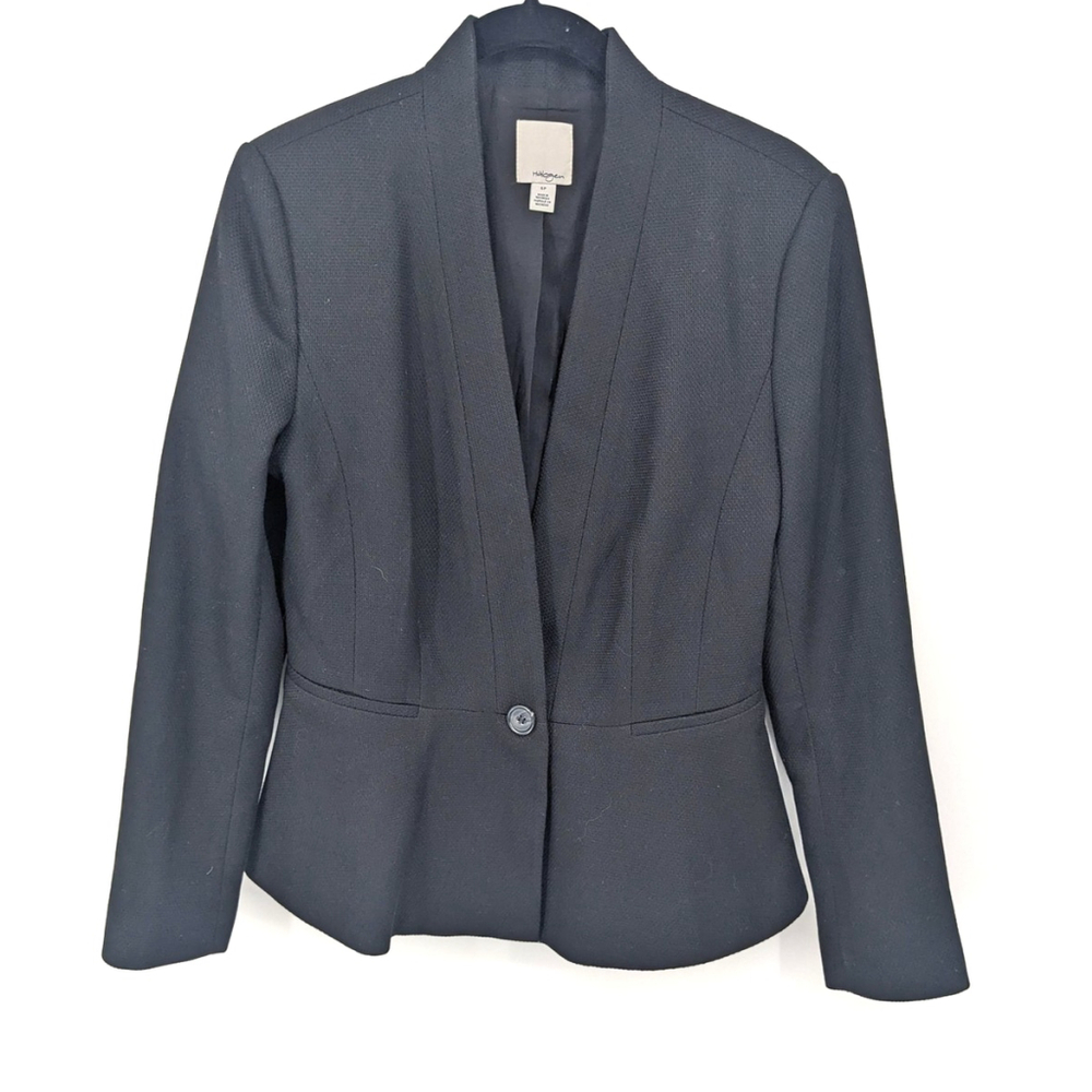 Halogen Blazer Jacket Womens 6P Black Textured Single Button Peplum Lined Career
